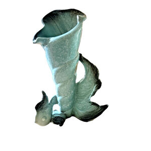 Vintage Hull Pottery Ebb Tide Shell & Goldfish Vase Speckled Turquoise Gray